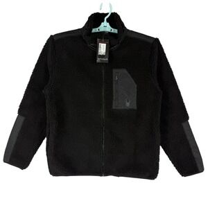 Spyder Men's Full Zip Logo Warm Cozy Black Sherpa Jacket Size Medium Outdoor NWT